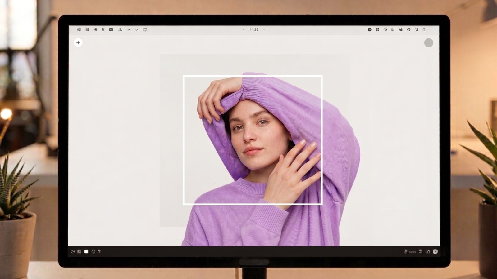 Editorial fashion photograph on a creative workspace screen